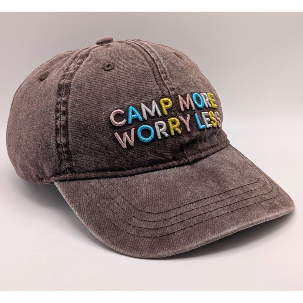 Time And Tru Camp More Worry Less Denim Strap Back Hat Cap Hiking Nature Camping